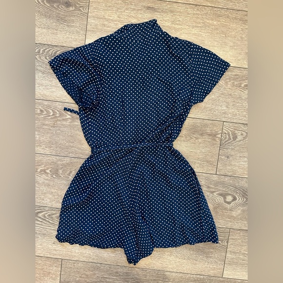 American Eagle navy blue polka dot jumper shorts button front SZ L - Picture 4 of 6